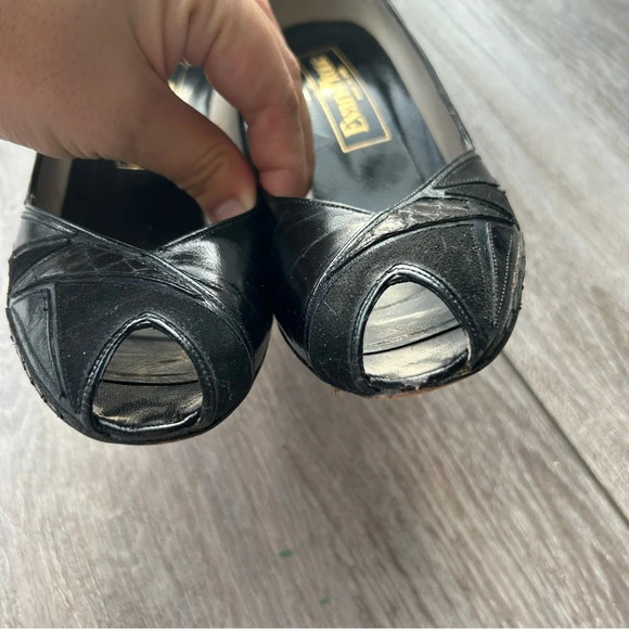 Evan Picone Black Full Leather Peep Toe Pumps Made in Spain - Picture 3 of 14